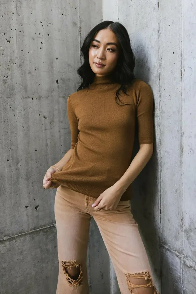 Mock Neck Sweater Top In Brown Brown Women Bohme Tops