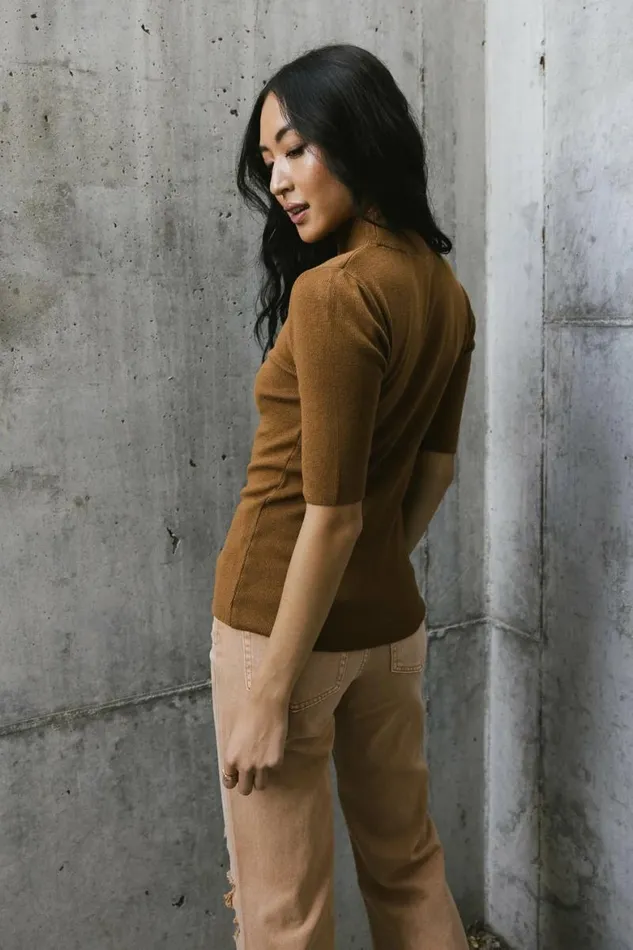 Mock Neck Sweater Top In Brown Brown Women Bohme Tops