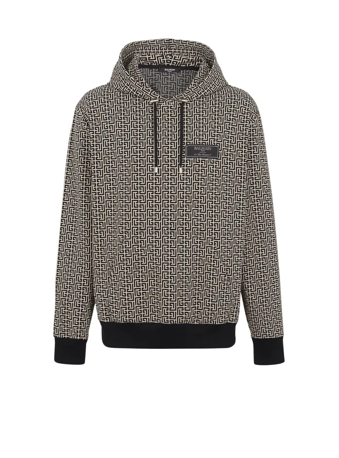 Monogram Hoodie Black Men Balmain Sweatshirts