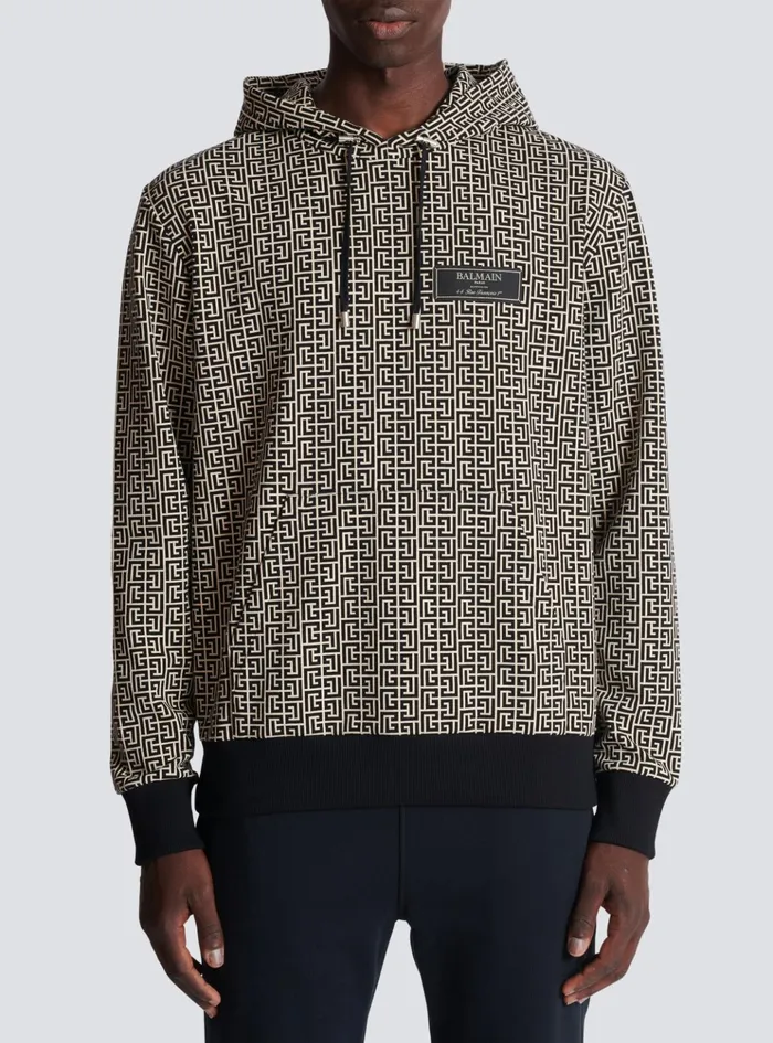 Monogram Hoodie Black Men Balmain Sweatshirts