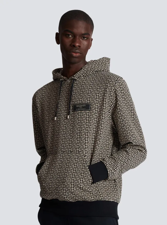 Monogram Hoodie Black Men Balmain Sweatshirts