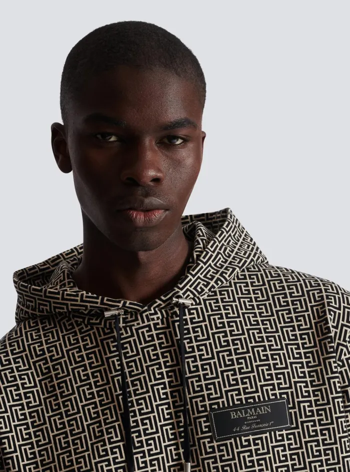 Monogram Hoodie Black Men Balmain Sweatshirts