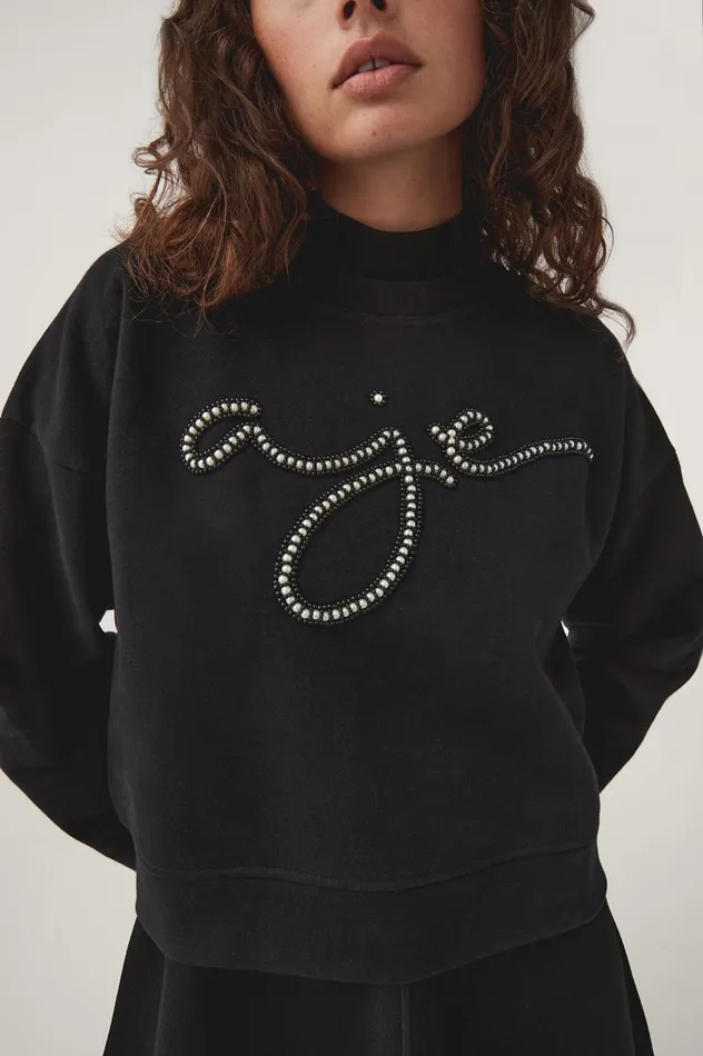 Mythology Pearl Logo Sweater Black Women Aje Knitwear 038 Jumpers