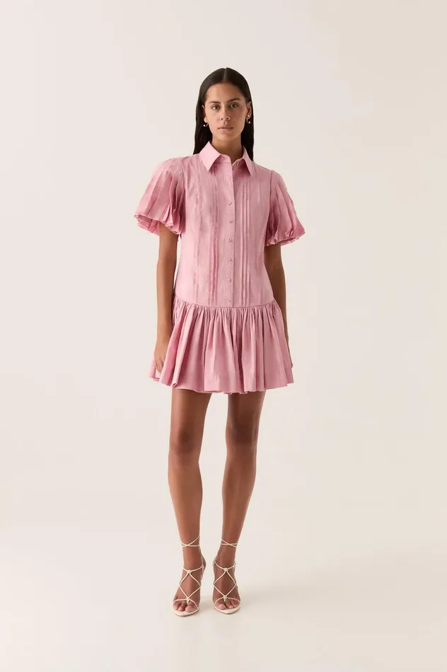 Mythos Pintucked Mini Dress Chalk Pink Women Aje Pink Dresses