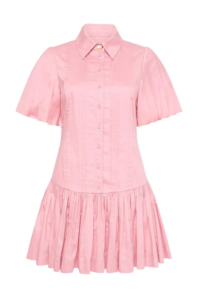 Mythos Pintucked Mini Dress Chalk Pink Women Aje Pink Dresses