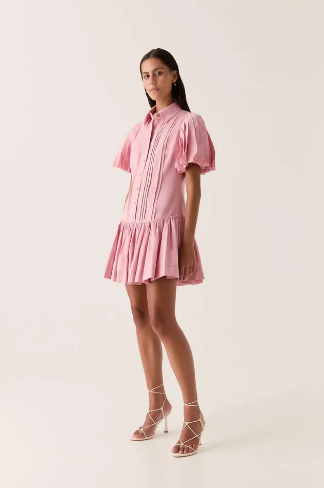 Mythos Pintucked Mini Dress Chalk Pink Women Aje Pink Dresses