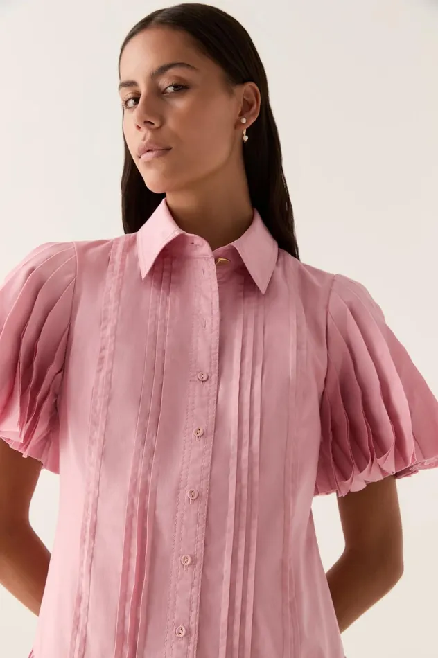 Mythos Pintucked Mini Dress Chalk Pink Women Aje Pink Dresses