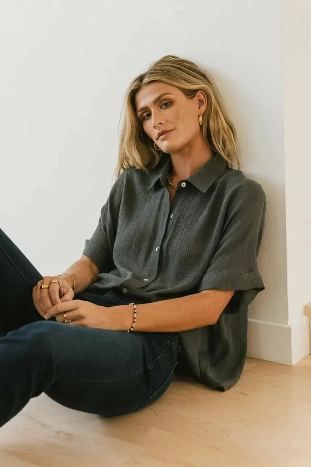 Nadia Button Up Top In Grey Grey Women Bohme Tops