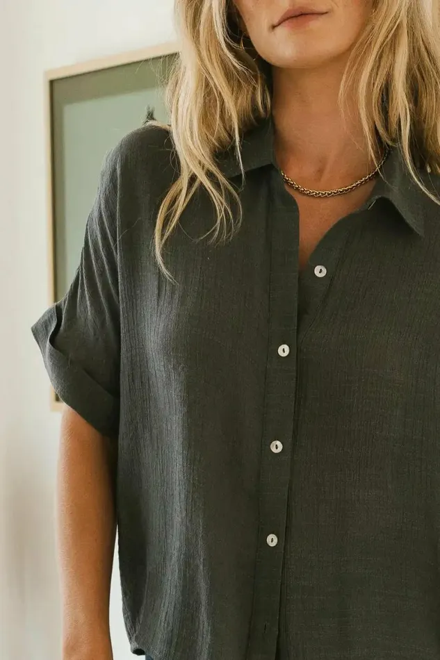 Nadia Button Up Top In Grey Grey Women Bohme Tops