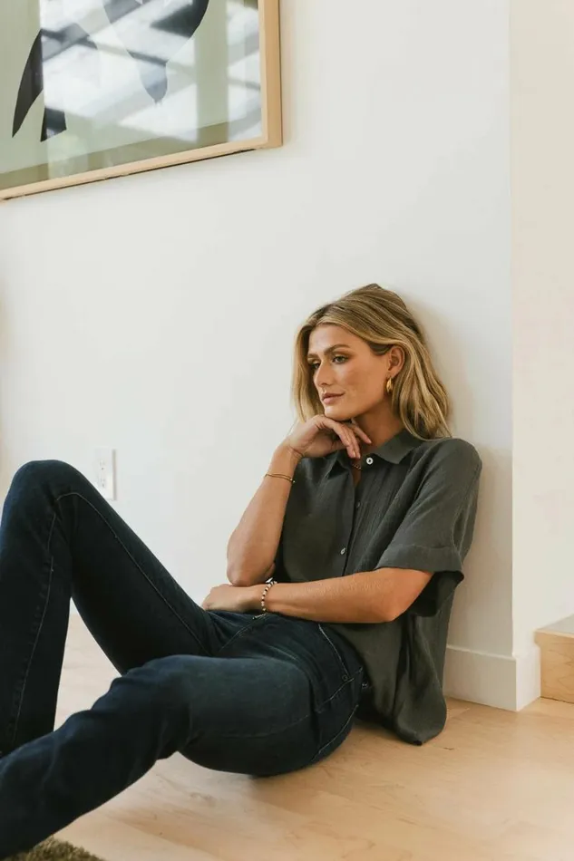 Nadia Button Up Top In Grey Grey Women Bohme Tops
