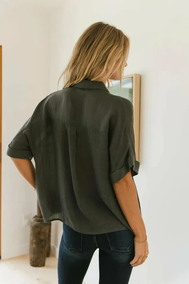 Nadia Button Up Top In Grey Grey Women Bohme Tops