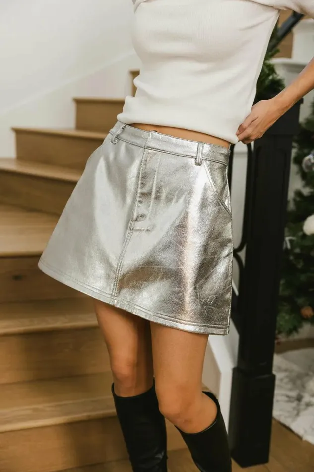 Natalie Metallic Mini Skirt In Silver Silver Women Bohme Skirts