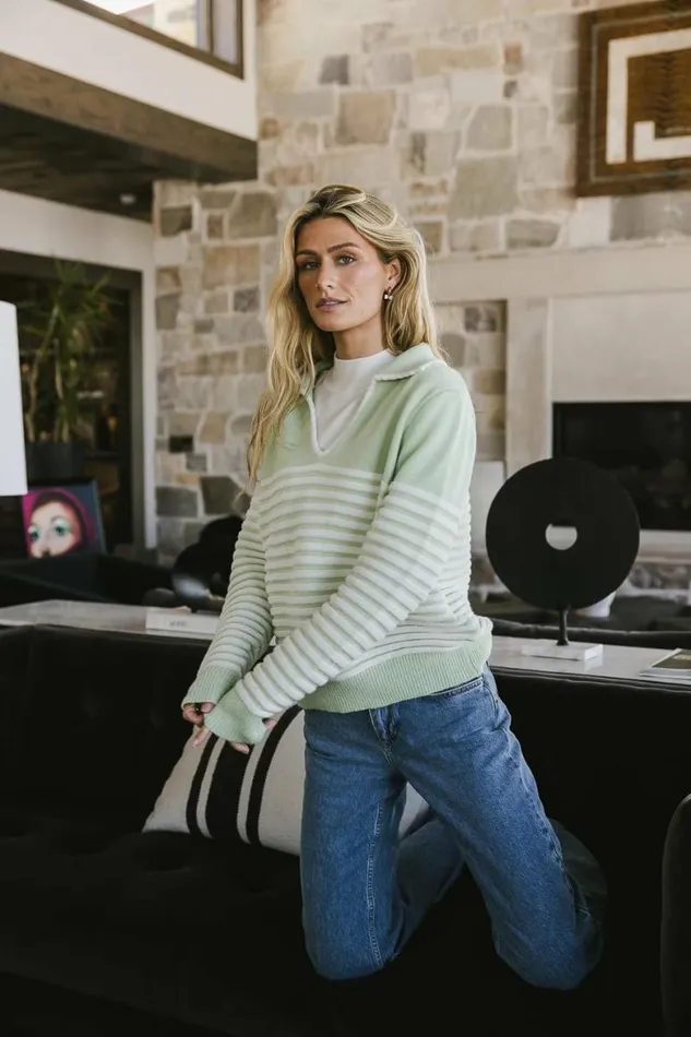 Nathaniel Collared Sweater In Sage Sage Women Bohme Tops