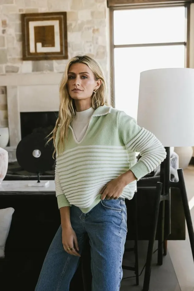 Nathaniel Collared Sweater In Sage Sage Women Bohme Tops