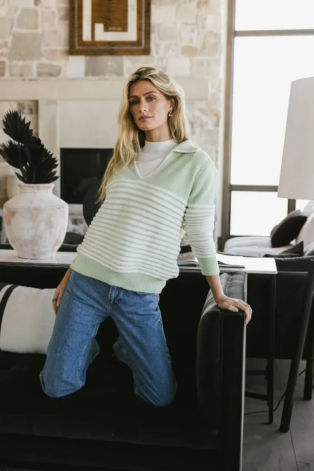 Nathaniel Collared Sweater In Sage Sage Women Bohme Tops