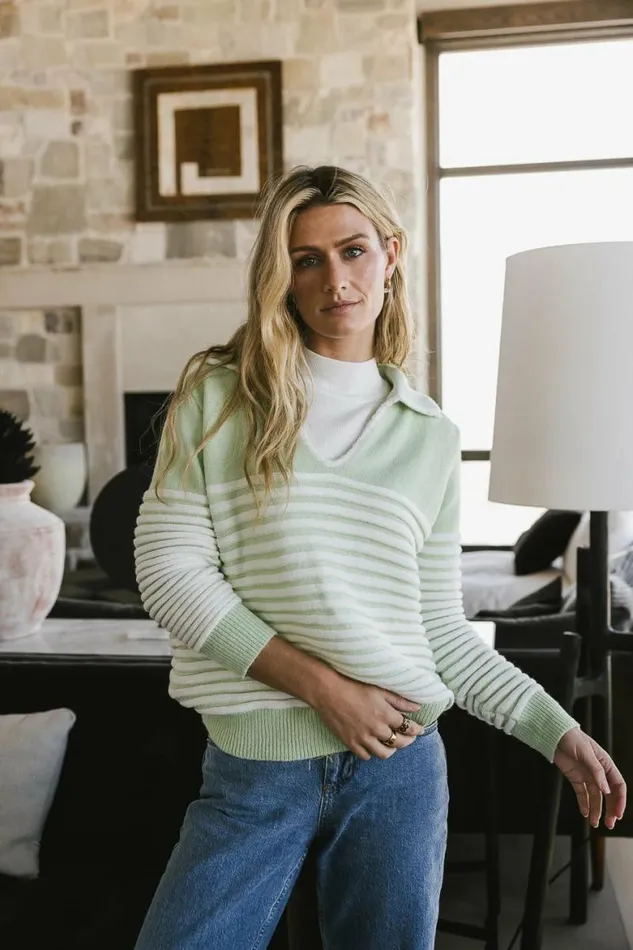 Nathaniel Collared Sweater In Sage Sage Women Bohme Tops