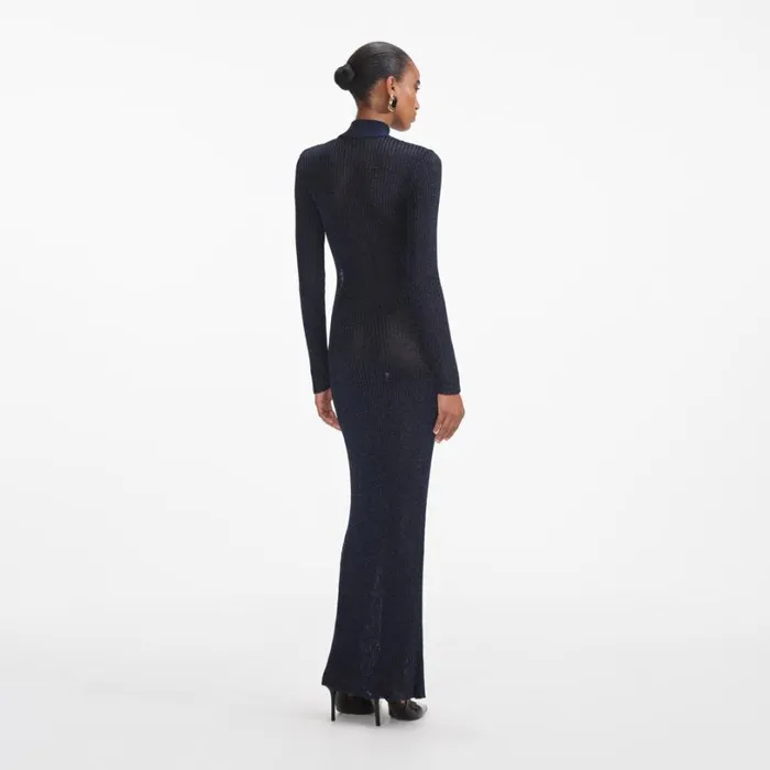 Navy Lurex Knit Maxi Dress Women Self Portrait Dresses Navy Lurex Knit Maxi Dress Women Self Portrait Dresses