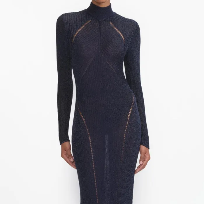 Navy Lurex Knit Maxi Dress Women Self Portrait Dresses Navy Lurex Knit Maxi Dress Women Self Portrait Dresses