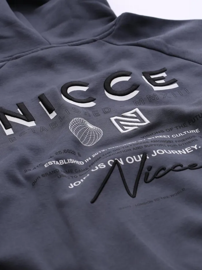 NICCE Hoodies and Sweatshirts Mens NICCE Multi Graphic Script Hoodie Navy