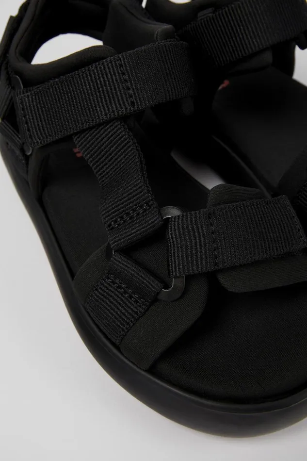 Non Leather Shoes Women Camper Pelotas Flota Black Textile Sandal