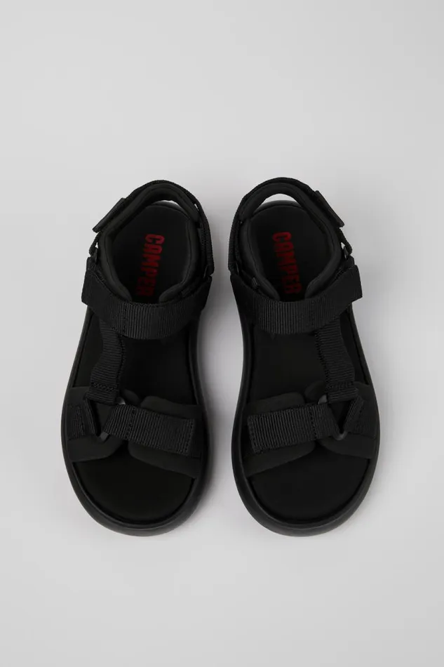 Non Leather Shoes Women Camper Pelotas Flota Black Textile Sandal Non Leather Shoes Women Camper Pelotas Flota Black Textile Sandal