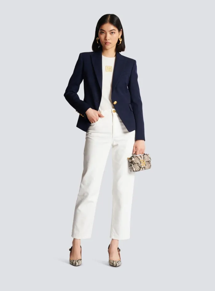 Onebutton Wool Blazer Navy Women Balmain Jackets And Blazers