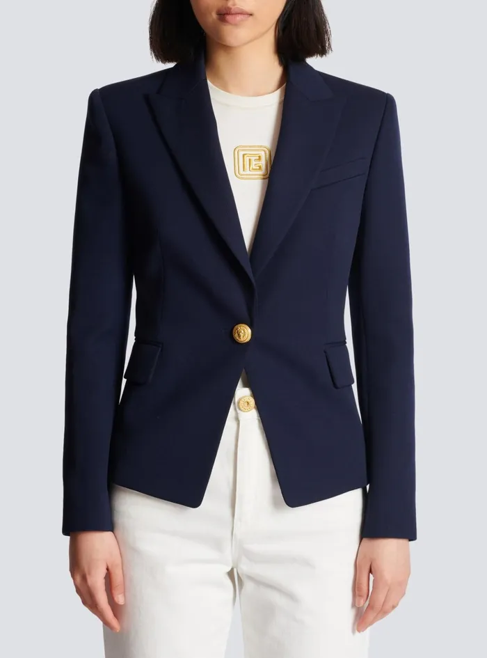 Onebutton Wool Blazer Navy Women Balmain Jackets And Blazers