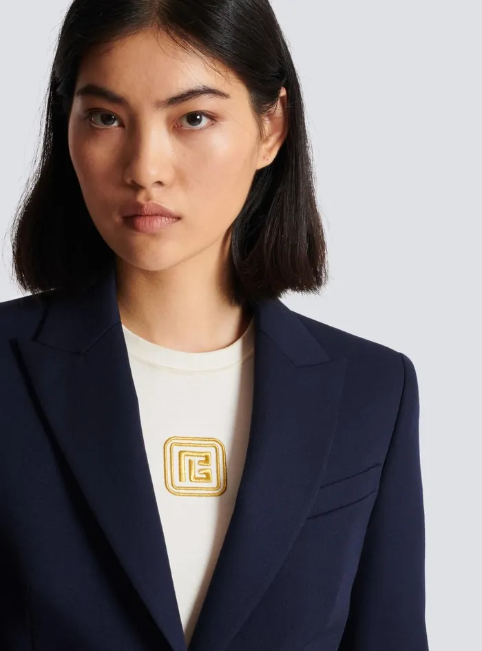 Onebutton Wool Blazer Navy Women Balmain Jackets And Blazers
