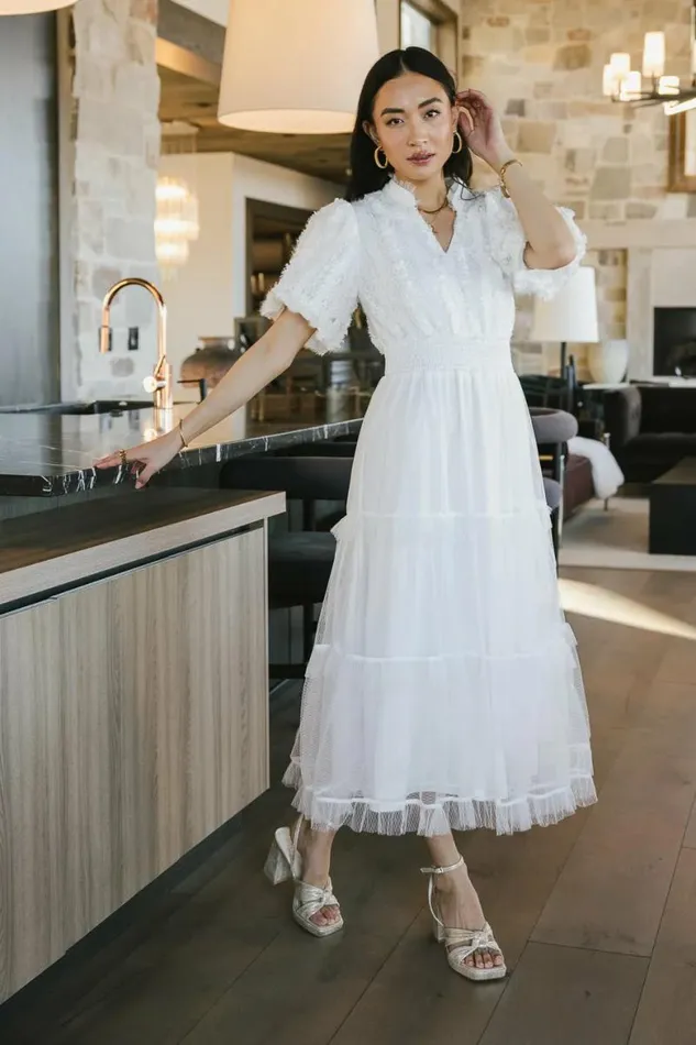 Padme Mesh Midi Dress In White White Women Bohme Dresses