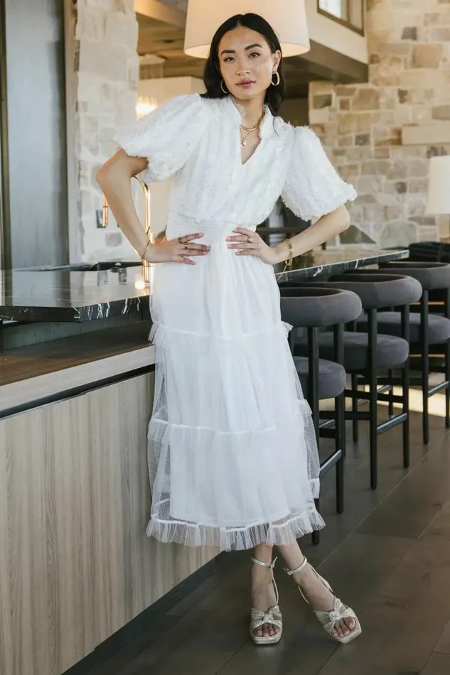 Padme Mesh Midi Dress In White White Women Bohme Dresses