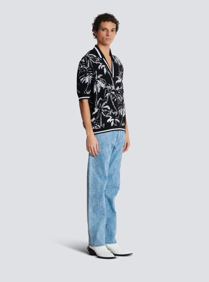 Palm Knit Polo Black Men Balmain Shirts And Polos