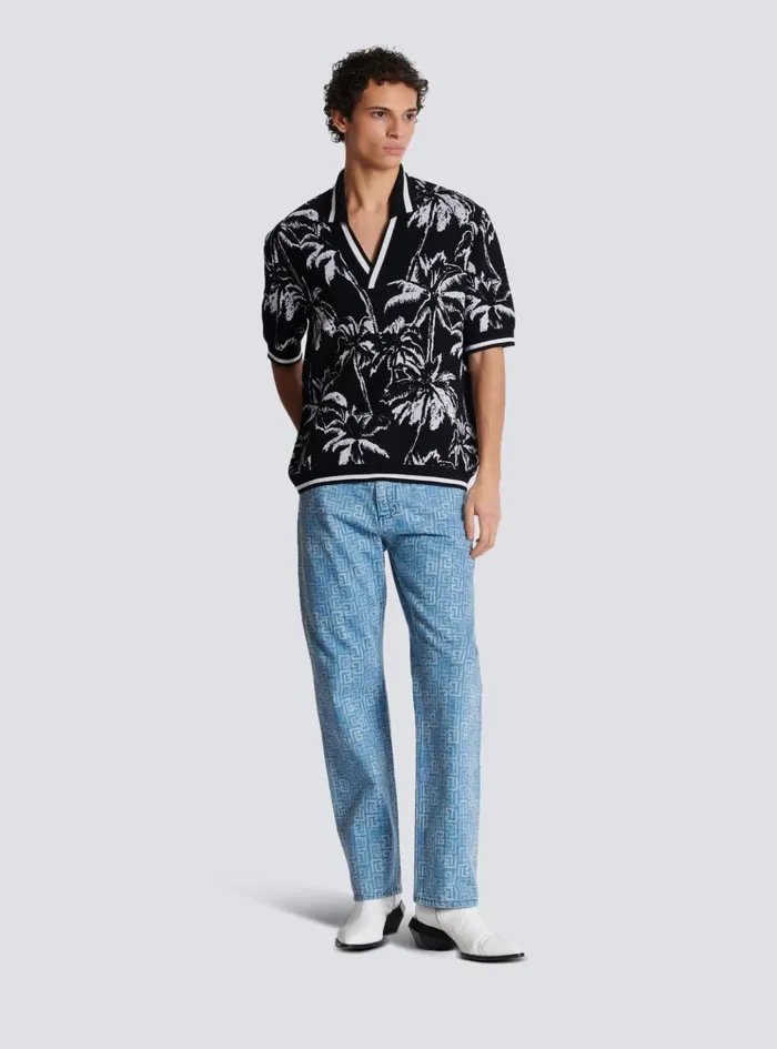 Palm Knit Polo Black Men Balmain Shirts And Polos