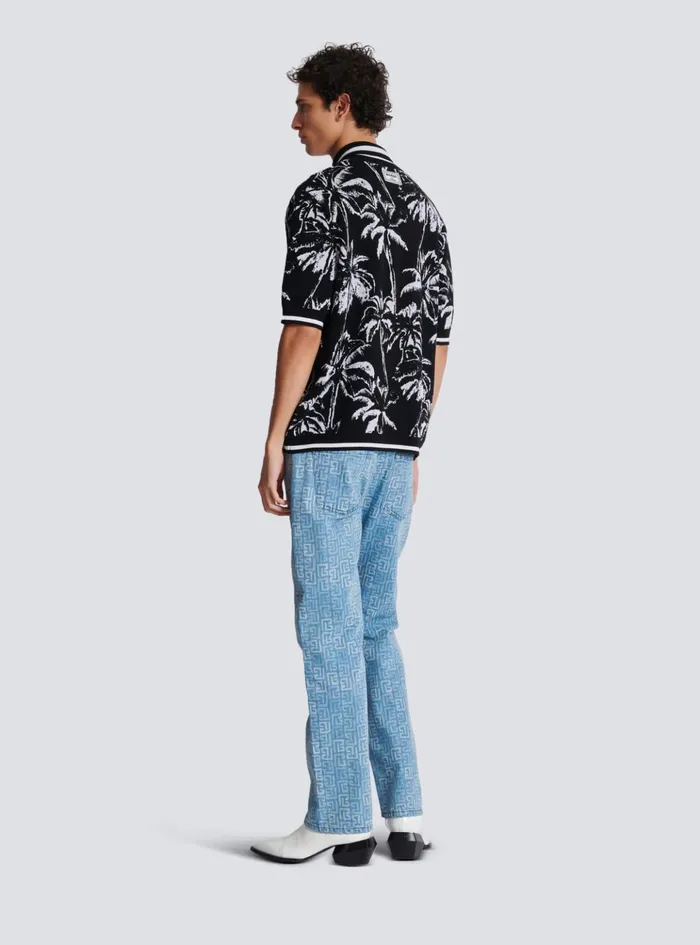 Palm Knit Polo Black Men Balmain Shirts And Polos