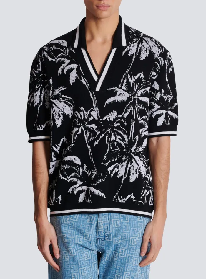 Palm Knit Polo Black Men Balmain Shirts And Polos