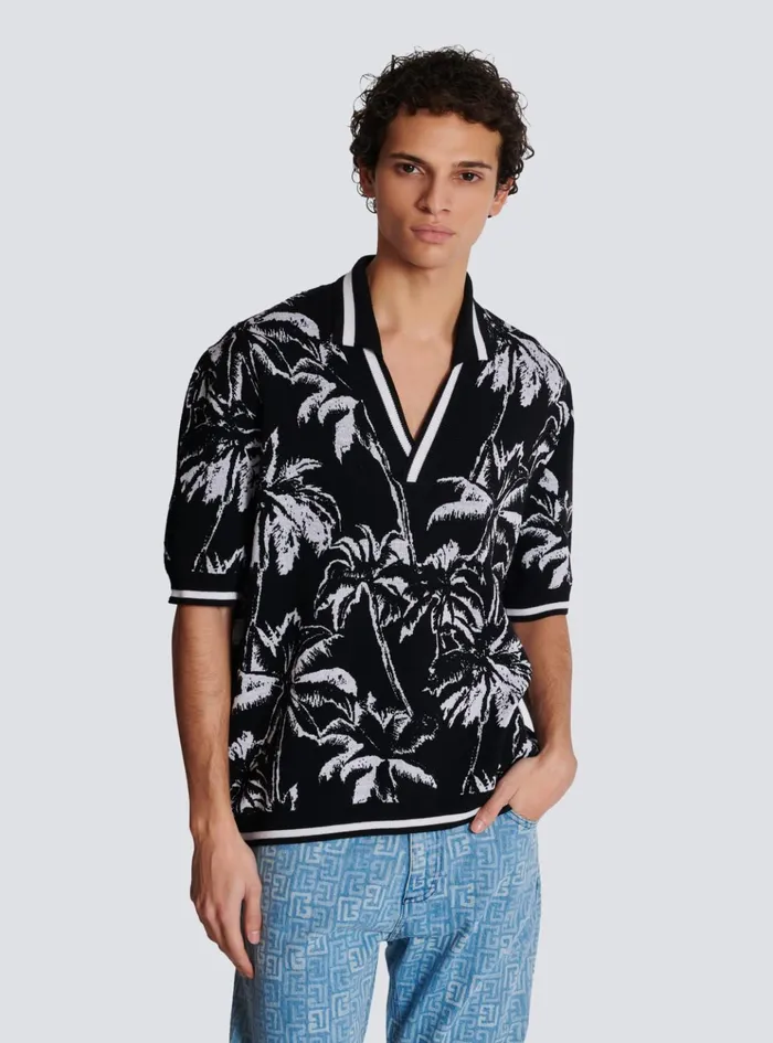 Palm Knit Polo Black Men Balmain Shirts And Polos