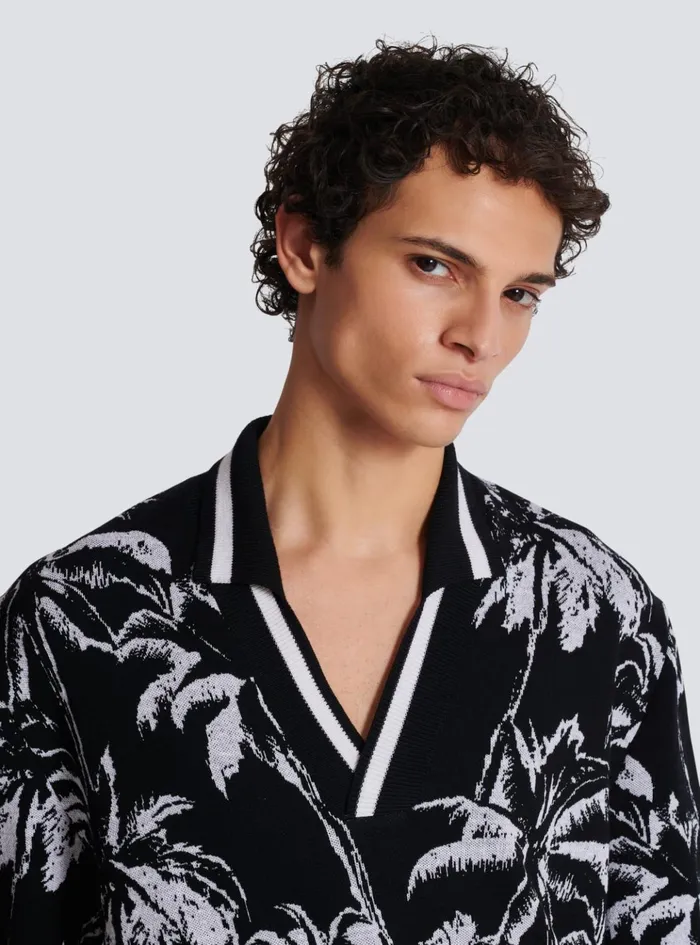 Palm Knit Polo Black Men Balmain Shirts And Polos