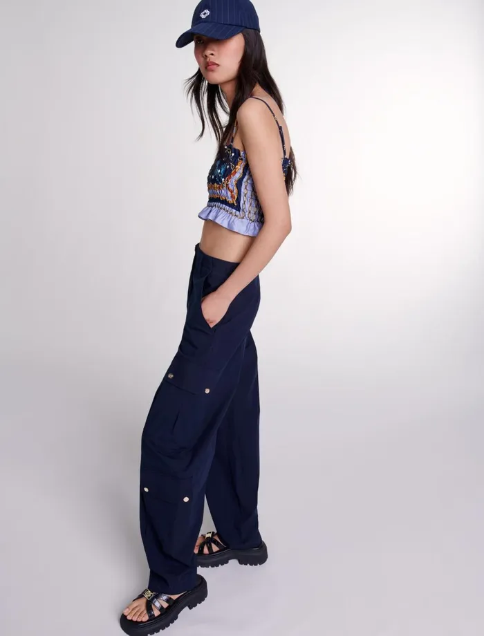 Pants and Jeans Women Maje Cargo Trousers Navy