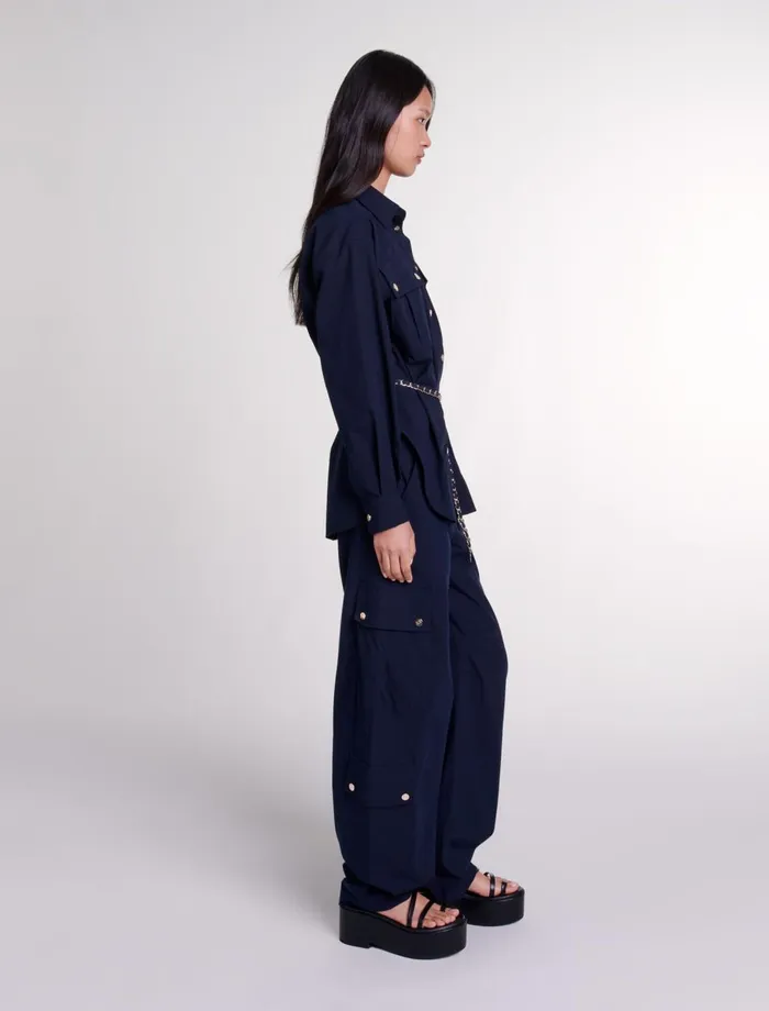 Pants and Jeans Women Maje Cargo Trousers Navy