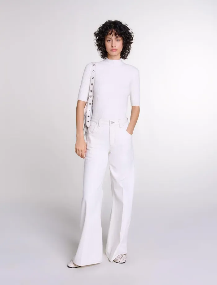 Pants and Jeans Women Maje Embroidered HighWaisted Jeans White