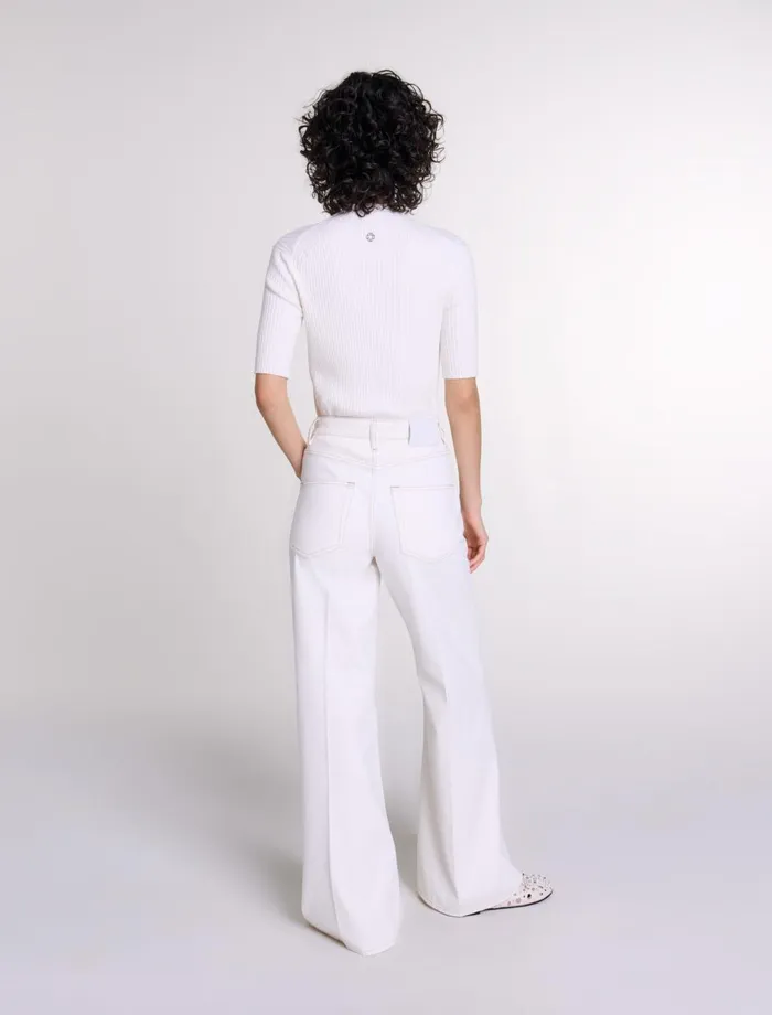 Pants and Jeans Women Maje Embroidered HighWaisted Jeans White