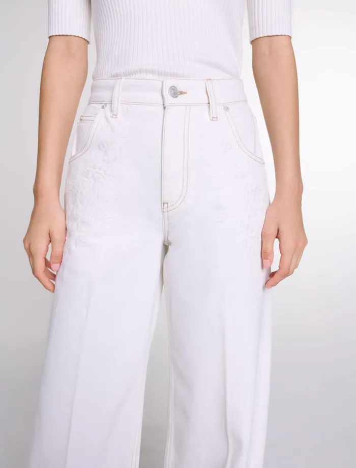 Pants and Jeans Women Maje Embroidered HighWaisted Jeans White