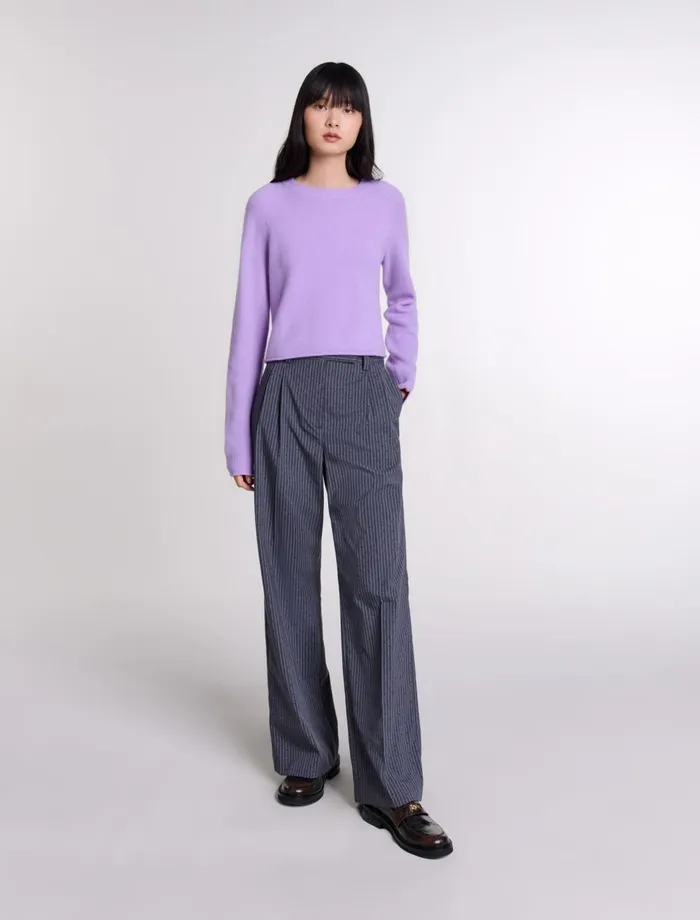 Pants and Jeans Women Maje Rhinestone Suit Trousers Gray Striped Tennis Rhinestone