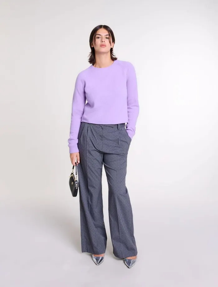 Pants and Jeans Women Maje Rhinestone Suit Trousers Gray Striped Tennis Rhinestone