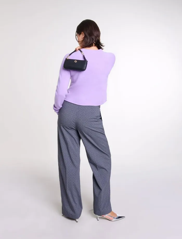 Pants and Jeans Women Maje Rhinestone Suit Trousers Gray Striped Tennis Rhinestone