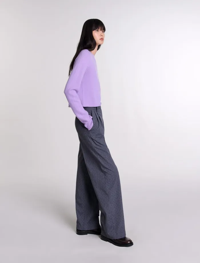 Pants and Jeans Women Maje Rhinestone Suit Trousers Gray Striped Tennis Rhinestone