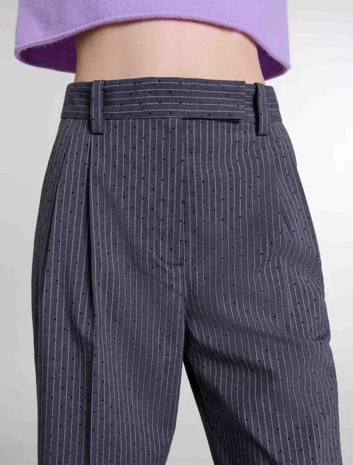 Pants and Jeans Women Maje Rhinestone Suit Trousers Gray Striped Tennis Rhinestone