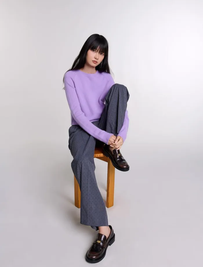 Pants and Jeans Women Maje Rhinestone Suit Trousers Gray Striped Tennis Rhinestone