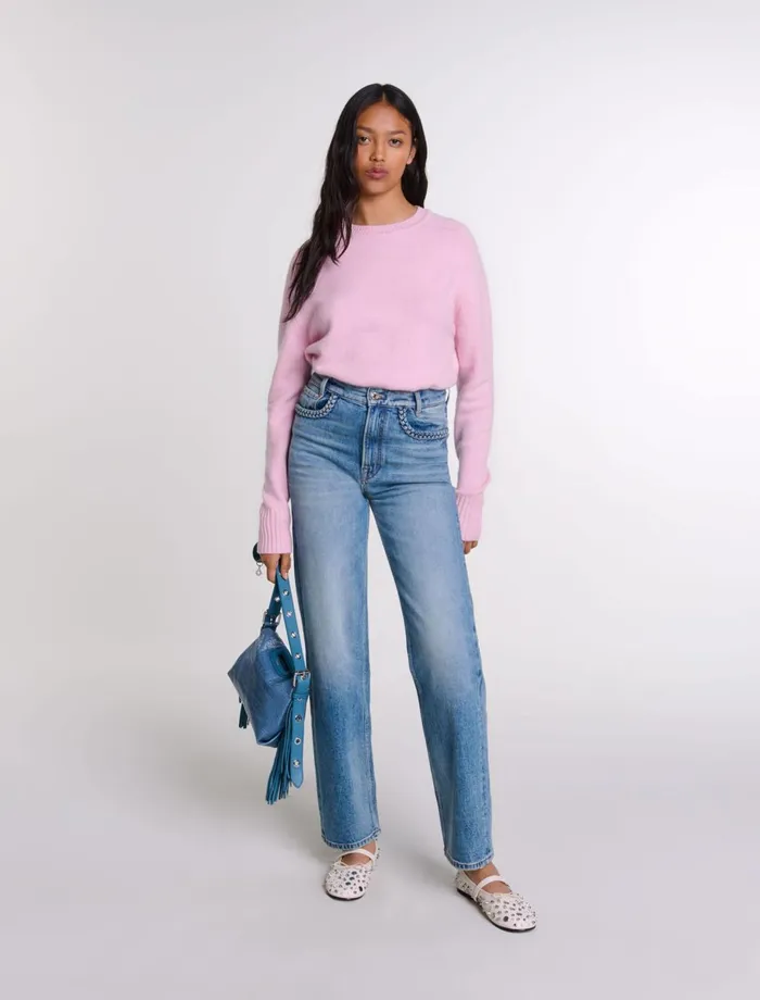 Pants and Jeans Women Maje StraightLeg Braided Detail Jeans Blue