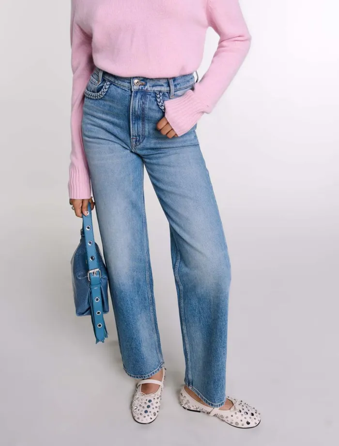 Pants and Jeans Women Maje StraightLeg Braided Detail Jeans Blue