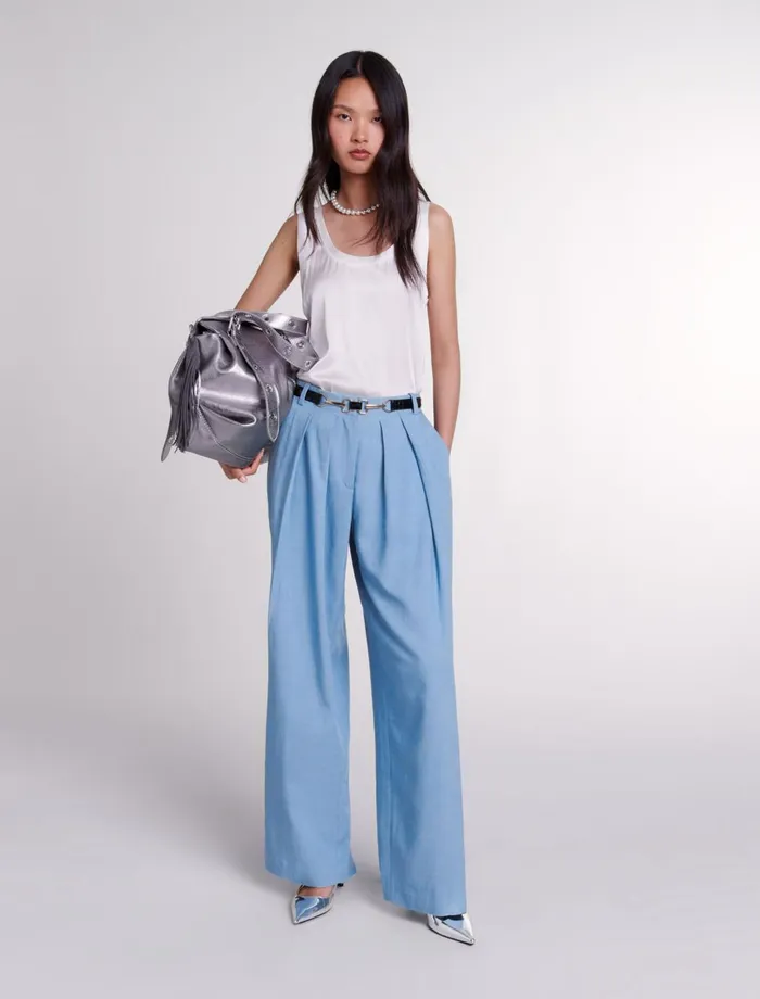 Pants and Jeans Women Maje WideLeg Suit Trousers With Pleats Blue